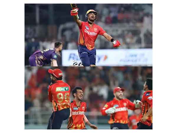 Shashank celebrating the win at Kolkata (top), Iyer and his men celebrating at Mullanpur (bottom) (Photo- IPL)