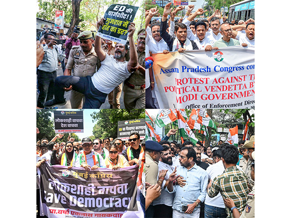 Congress leaders and workers held nationwide protest in Hyderabad. (Photo/ANI)