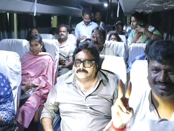 TDP corporators return to Visakhapatnam late Friday night. (Photo/ANI)