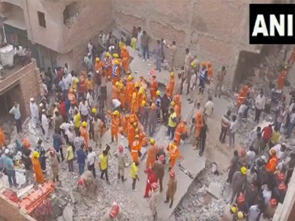 Visuals from the spot after a building collapsed in Delhi's Mustafabad on Saturday morning.(Photo/ANI)