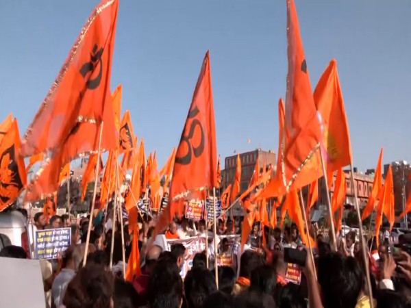 VHP hold a protest in Jaipur against the Murshidabad violence on Saturday. (Photo/ANI)