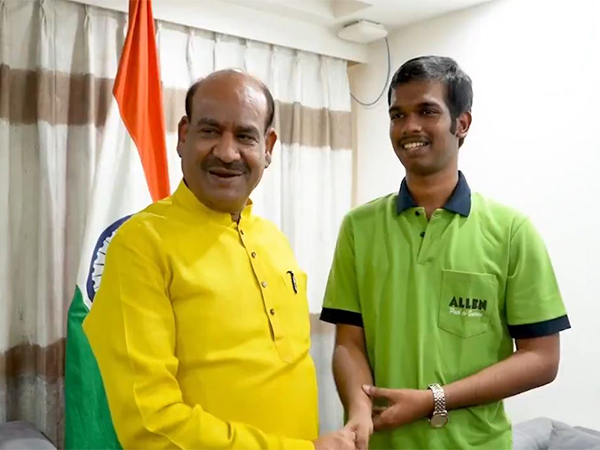 Lok Sabha Speaker Om Birla congratulates JEE Main 2025 topper Om Prakash Behera. (Photo/ANI)