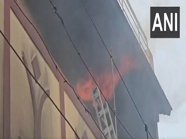 Visuals from the site after fire broke out at a clothing shop in Jharkhand's Giridih district on Monday morning. (Photo/ANI)