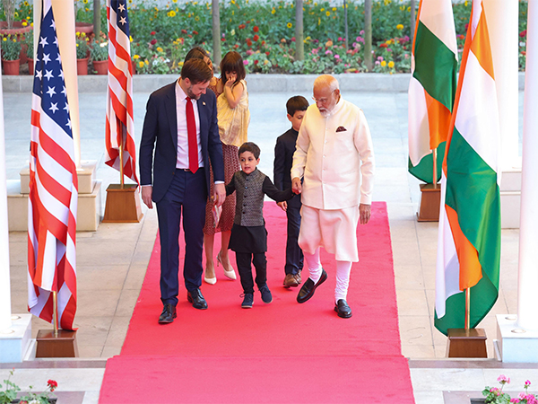 PM Modi meets US Vice President JD Vance, 2nd Lady Usha Vance and Children Ewan, Vivek,  Mirabel (Photo/ANI)