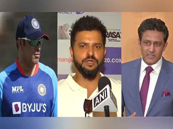 VVS Laxman (left) Suresh Raina (middle) Anil Kumble (right). (Photo: ANI/BCCI)