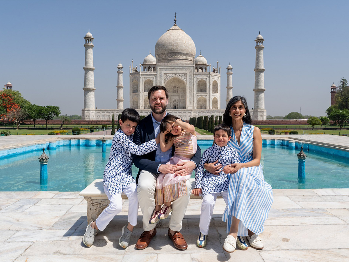 US Vice President JD Vance along with his wife Usha Vance and three children visits Taj Mahal (Image Credit: X/@VP)