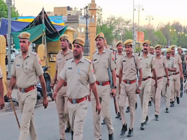 Visuals from the police march in Jaisalmer (Photo/ANI)