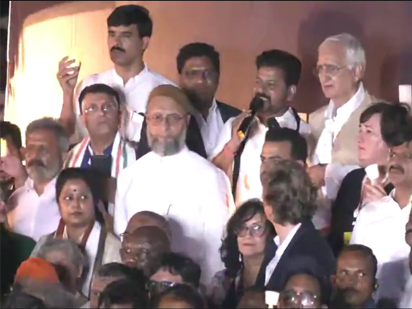 Telangana Chief Minister Revanth Reddy with AIMIM chief Asaduddin Owaisi (Photo/ANI)