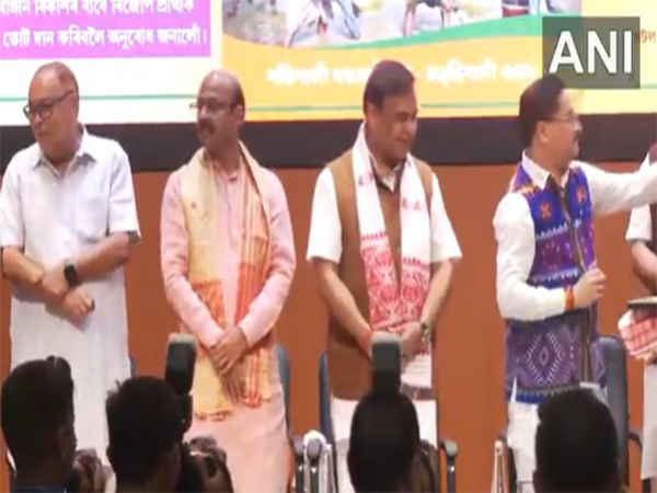 Assam Chief Minister Himanta Biswa Sarma and Bharatiya Janata Party’s state chief Dilip Saikia along with other party leaders (Photo/ANI)