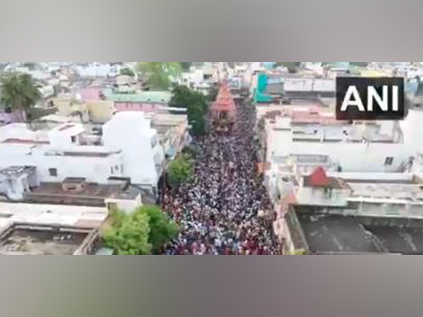 Drone visual of sea of devotees at Chithirai Car Festival in Srirangam (Photo/ANI) 