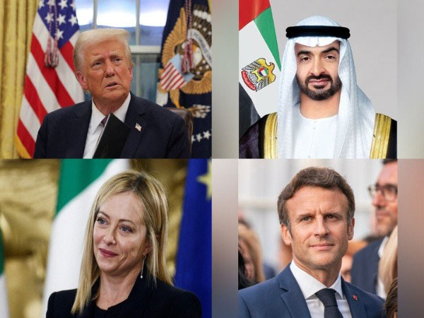 US President Donald Trump, UAE President Sheikh Mohamed bin Zayed Al Nahyan, Italian Prime Minister Giorgia Meloni and French President Emmanuel Macron (File Photo/WAM, Reuters, X/@EmmanuelMacron)