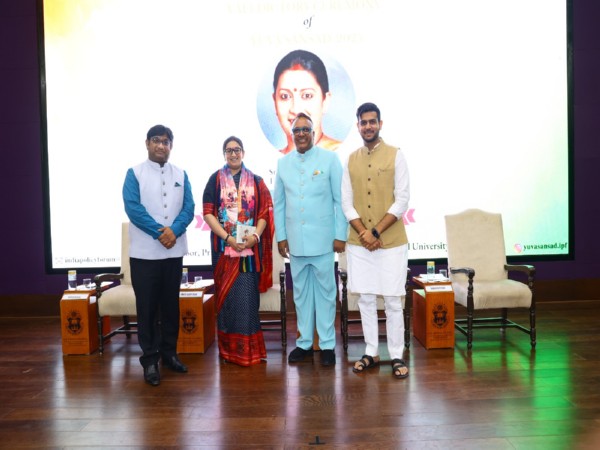Former Union Minister Smriti Irani addresses YUVA SANSAD at O.P. Jindal Global University on equity, development, gender and representation