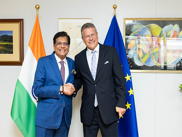 Union Minister Piyush Goyal with EU Comissioner for Trade and Economic Security, Maros Sefcovic in Brussels (Photo/X@PiyushGoyal) 