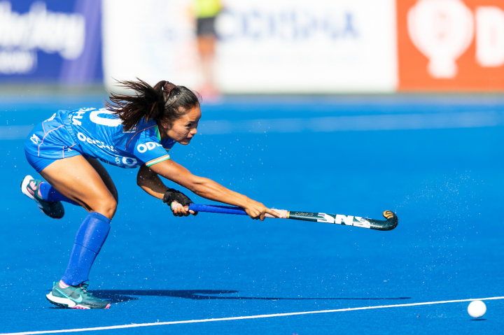 Indian women’s hockey player Lalremsiami in action against Australia (Image: HI)