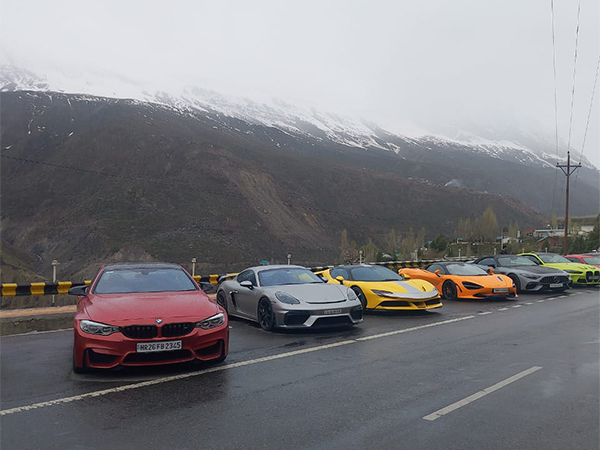 A convoy of 19 elite supercars, including Ferraris, Porsches, Lamborghinis, Mclaren, Mercedes, BMW, and more (Photo/ANI)
