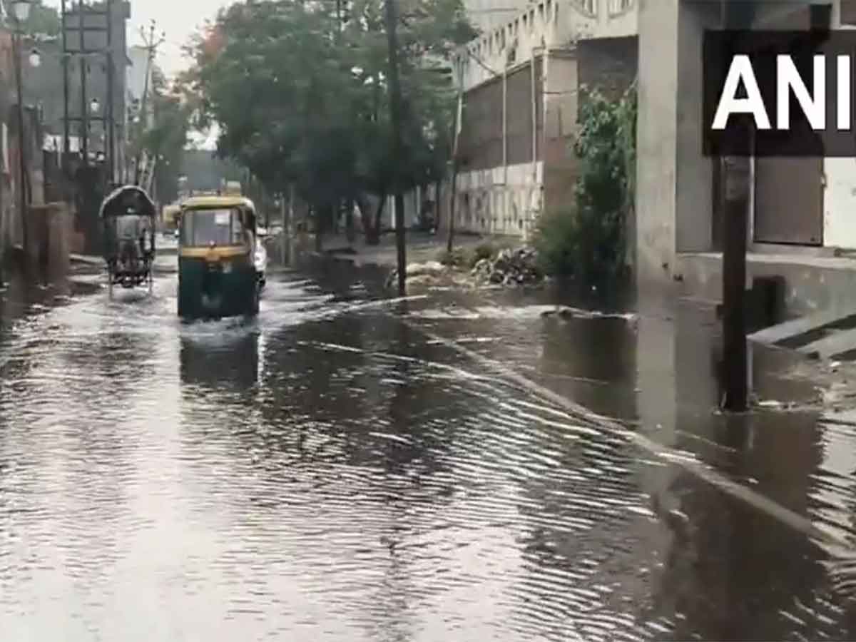 Waterlogged roads in Katghar area of Moradabad, UP (ANI/ Photo)