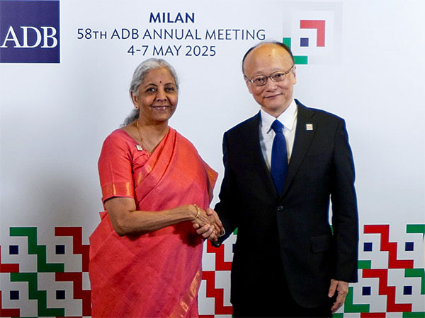 FM Nirmala Sitharaman with ADB President Masato Kanda during the 58th ADB Annual Meeting in Milan. (Photo/ANI)