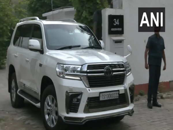 Owaisi departs from his residence today for a visit to Srinagar, Jammu and Kashmir (Photo/ANI)