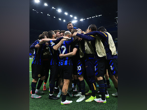 Inter Milan team celebrating. (Photo- @ChampionsLeague X)