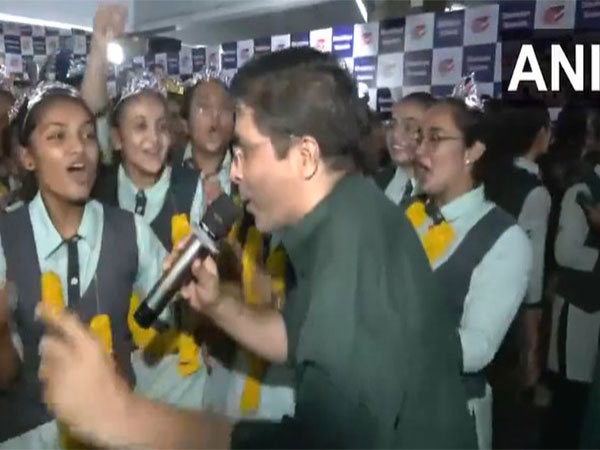 Students at a school in Rajkot celebrate after declaration of class 10th results. (Photo/ANI)