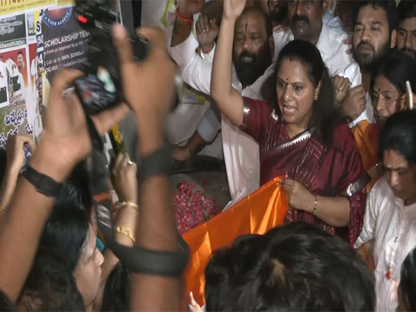 BRS MLC K Kavitha-led Telangana Jagruthi held a solidarity march in Hyderabad. (Photo/ANI)
