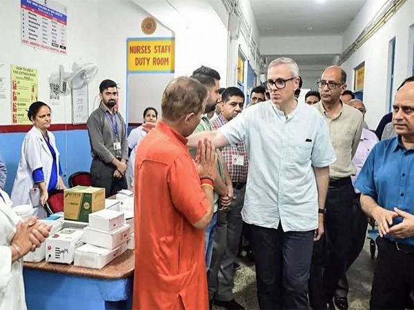 JK CM Omar Abdullah at GMC Hospital Jammu on Friday (Photo/ ANI)