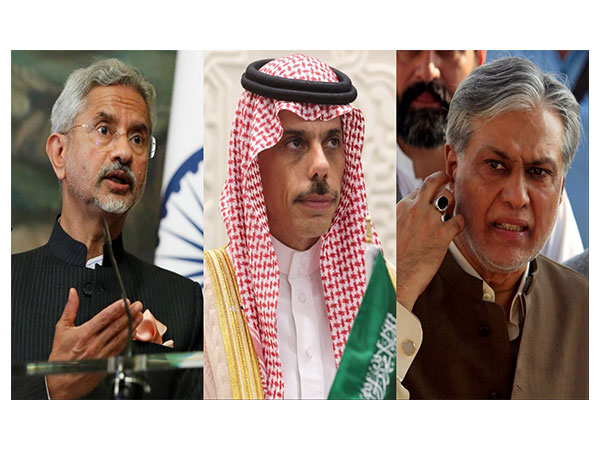 Left to Right: EAM S Jaishankar, Saudi FM Faisal bin Farhan bin Abdullah, Pakistan FM Ishaq Dar (Photos/ Reuters)