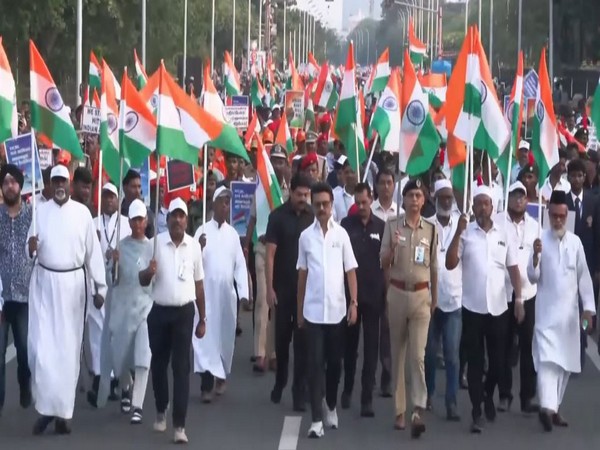 Tamil Nadu Chief Minister MK Stalin leads peace march in Chennai (Photo/ANI)