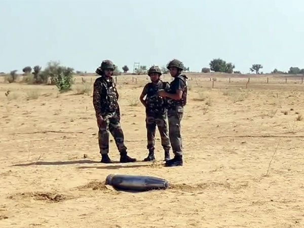 Army personnel at the spot after a debris of a projectile was retrieved in Jaisalmer (Photo/ANI)
