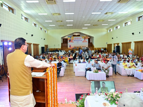 CM Dhami speaking at Mukhya Sevak Samvad (Photo/ ANI)
