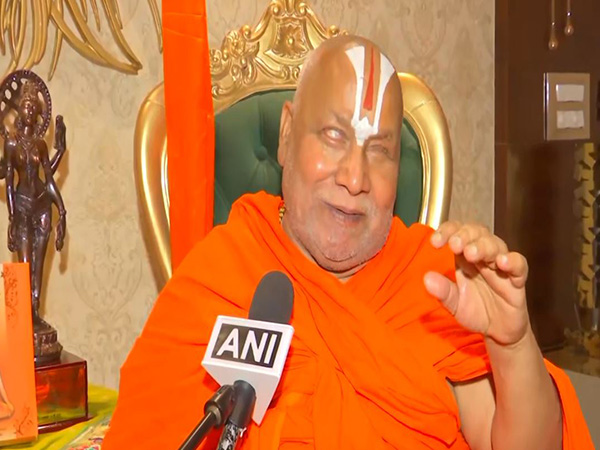 Jagadguru Rambhadracharya reacts after receiving the Jnanpith Award for contributions to literature and culture (Photo/ANI) 