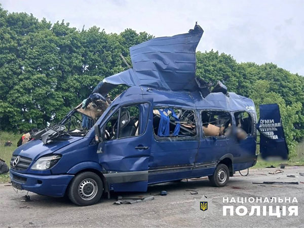 A passenger bus after drone strike in Sumy (Image Credit: Telegram/UkraineNationalPolice)