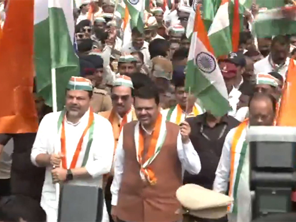 Maharashtra Chief Minister Devendra Fadnavis leads the Tiranga Yatra rally in Khaperkheda, Nagpur (Photo/ANI)
