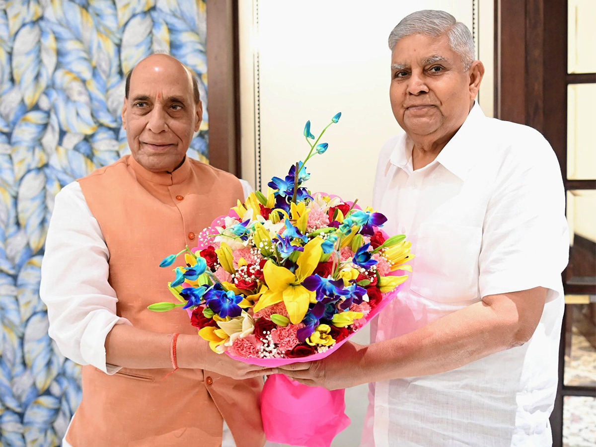 Defence Minister Rajnath Singh and Vice President Jagdeep Dhankhar (Photo/ANI)
