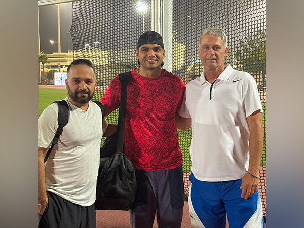 Neeraj Chopra with physio Ishaan (left) and coach Zelezny (right) (Photo- @Neeraj_chopra1 X) Neeraj Chopra with physio Ishaan (left) and coach Zelezny (right) (Photo- @Neeraj_chopra1 X)