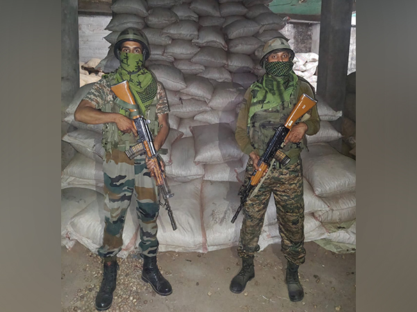 Assam Rifles with recovered 327 bags of illegal Areca Nuts (Photo/Assam Rifles)