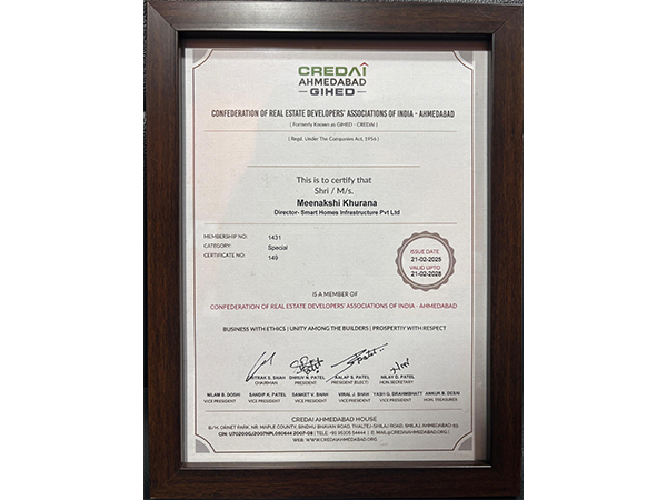 SmartHomes CREDAI Ahmedabad GIHED Certificate