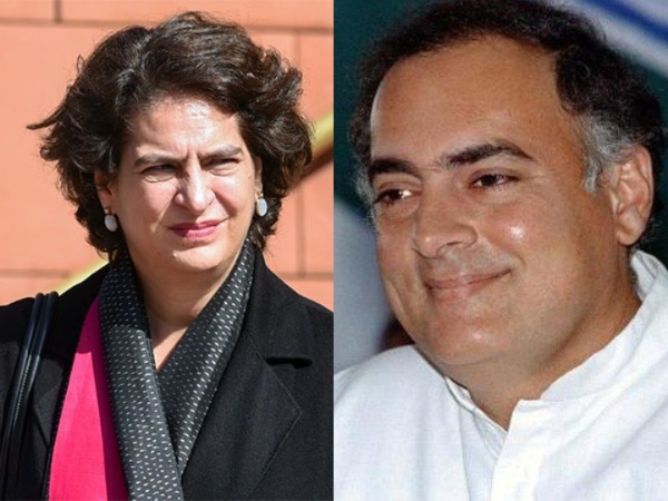 Congress MP Priyanka Gandhi and former Prime Minister Rajiv Gandhi (Photo/ANI)