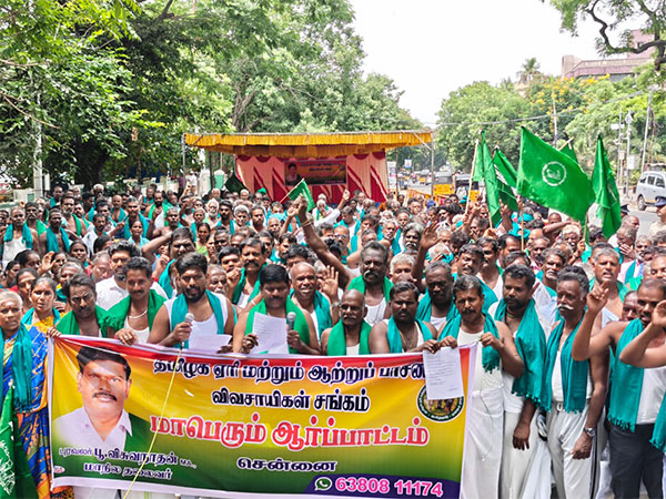 Farmers stage protest in Chennai, demand relief for rain-hit crops, policy changes (Photo/ANI)