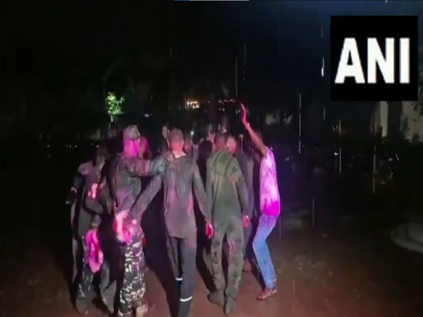 DRG jawans celebrate operation which neautrilised 27 naxals (Photo: ANI)