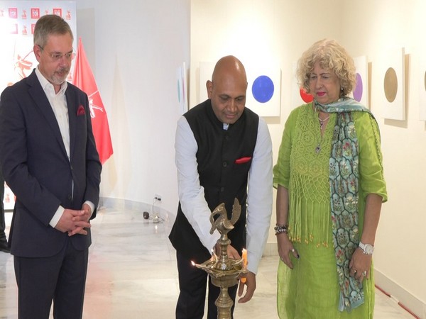 Artist and diplomat Abhay K with guests at the “Shunyata” art exhibition in New Delhi, highlighting Buddhist philosophy through minimalist circles. (Photo: ANI) Artist and diplomat Abhay K with guests at the “Shunyata” art exhibition in New Delhi, highlighting Buddhist philosophy through minimalist circles. (Photo: ANI)