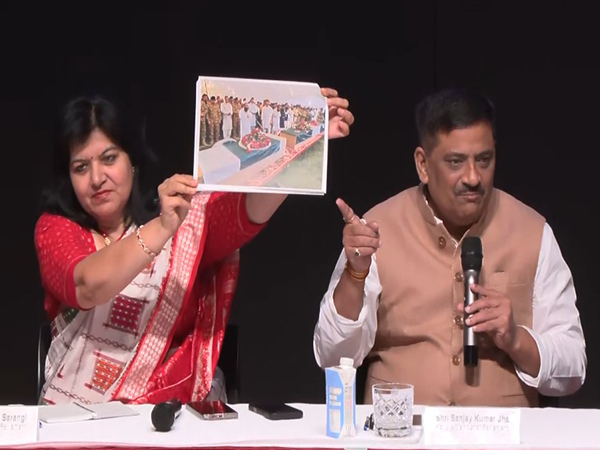 Janata Dal (United) MP Sanjay Kumar Jha and BJP MP Aparajita Sarangi (Photo/ANI)