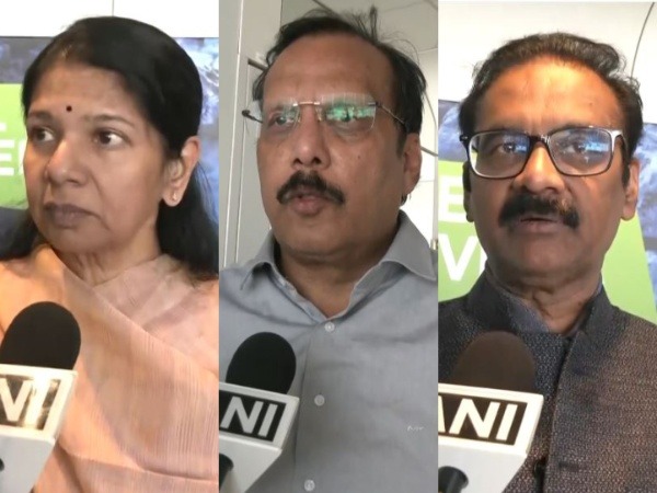DMK MP Kanimozhi (LEFT), AAP MP Ashok Kumar Mittal, SP MP Rajeev Rai (middle) (Photo/ANI) DMK MP Kanimozhi (LEFT), AAP MP Ashok Kumar Mittal, SP MP Rajeev Rai (middle) (Photo/ANI)