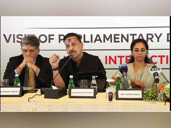 All party delegation members- Manish Tewari (Third from Right), Rajiv Pratap Ruddy (Center), Supriya Sule (Right) (Photo/ANI)