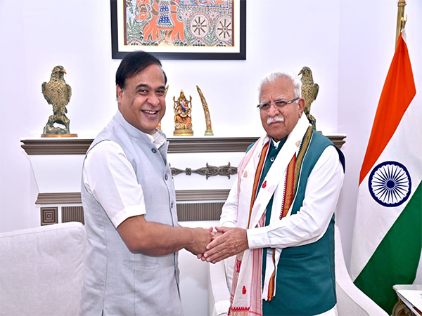 Assam Chief Minister Himanta Biswa Sarma on Tuesday met Union Minister of Power and Housing and Urban Affairs, Manohar Lal (Photo/ANI)