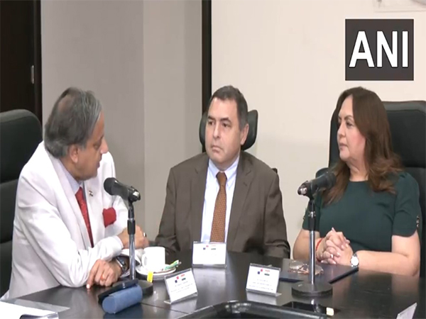 Congress MP Shashi Tharoor with  Panama Assembly President Dana Castaneda (Photo/ANI)