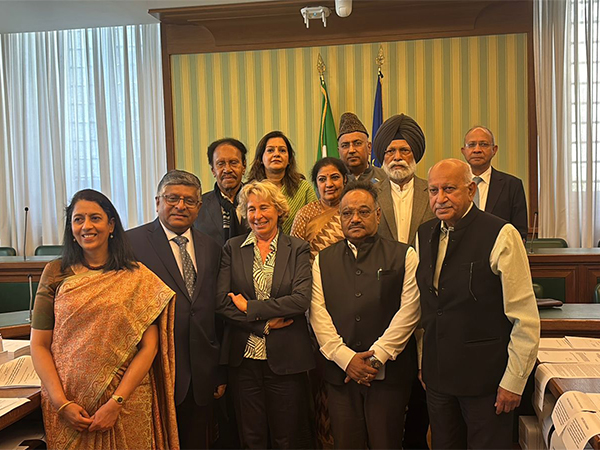 Ravi Shankar Prasad-led delegation meets Italian Senate's Craxi. (Photo/ANI)