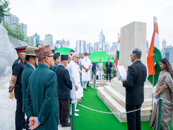 Indian envoy to China Pradeep Kumar Rawat lays wreath in honour of Indian soldiers (Photo/X @CGIHongKong) 