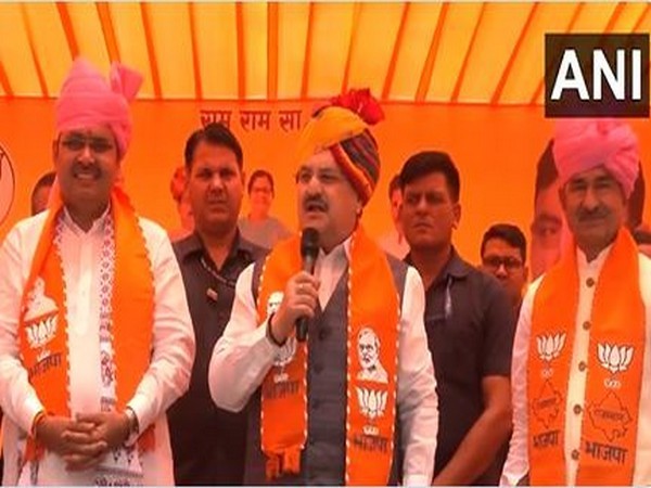 Union Minister JP Nadda (Centre) and Rajasthan Chief Minister Bhajanlal Sharma (Photo/ANI)
