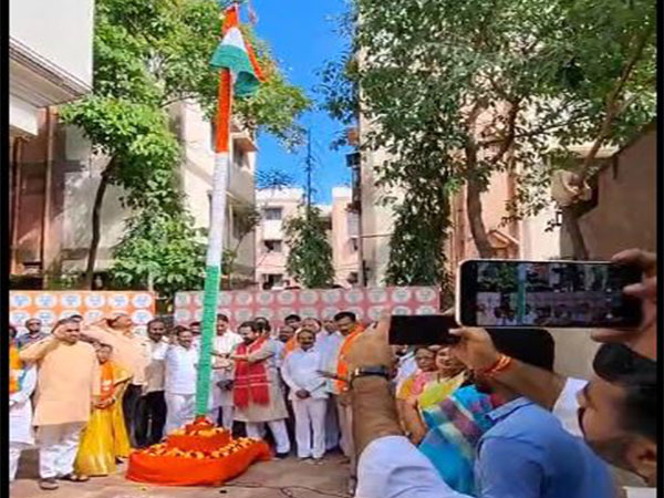 Union Minister G Kishan Reddy hoists the national flag at BJP office in Hyderabad on Telangana Formation Day (Photo/BJP Official) 